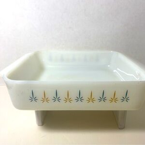Vintage fire king candle glow 8 inch brownie baking pan, milk glass